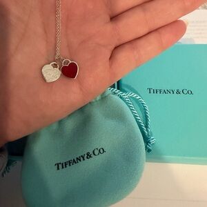 Tiffany & Co. Double Heart Pendant Necklace in Red and Silver